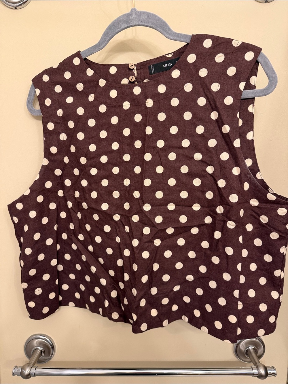 Mango Brown and Cream Polka Dot Cropped Top